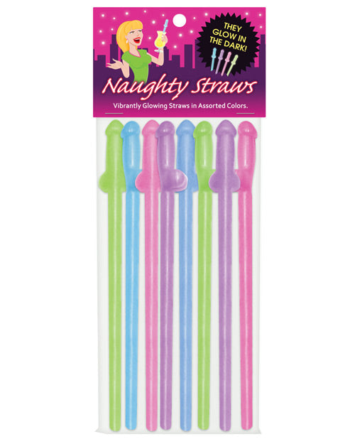 Kheper Glow in the Dark Penis Straws - Asst. Colors Pack of 8
