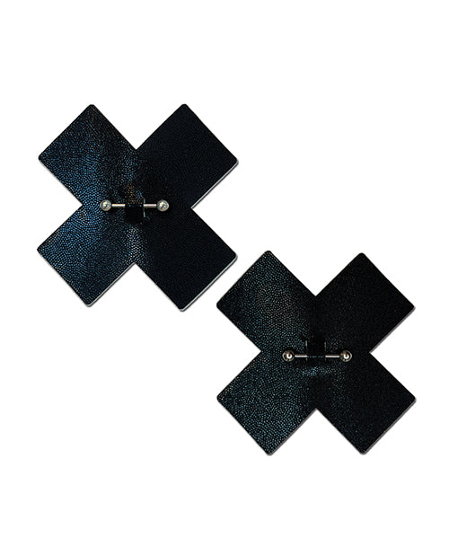 Pastease Pastease Pierced Liquid Black Cross w/Barbell Piercing - Black O/S