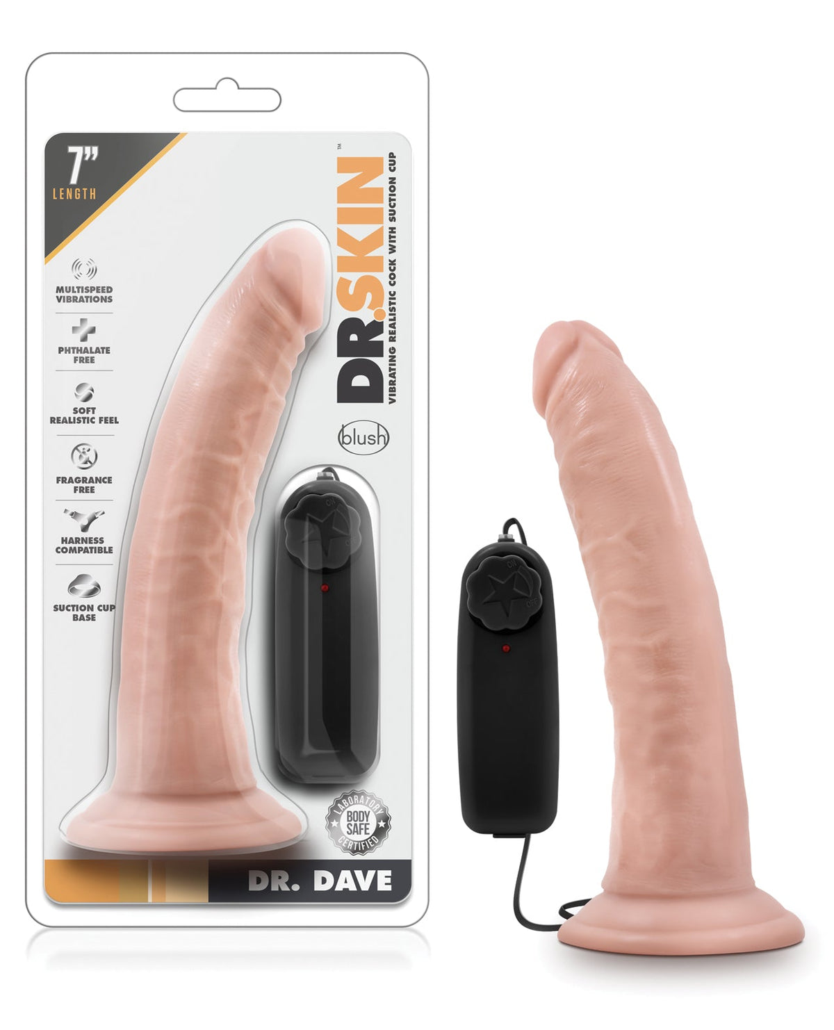 Dr. Skin Blush Dr. Skin Dr. Dave 7" Cock w/Suction Cup - Vanilla