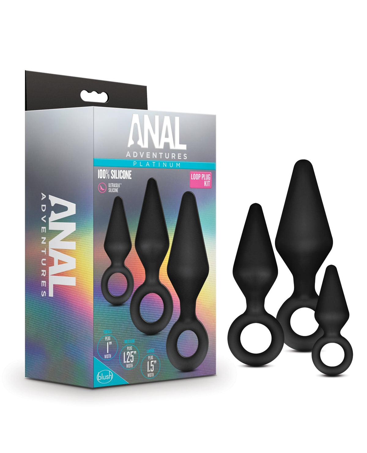Anal Adventures Blush Anal Adventures Platinum Silicone Loop Plug Kit - Black