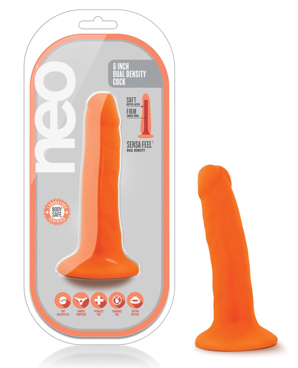 Neo Blush Neo Dual Density 6" Cock - Neon Orange