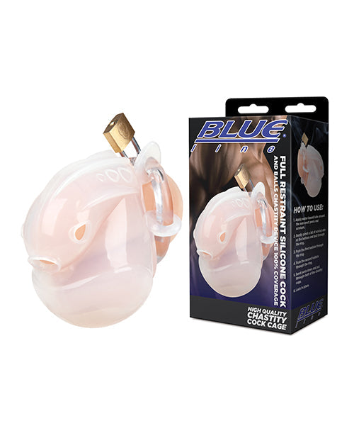 Blue Line Full Restraint Silicone Cock & Balls Chastity Device - 100% Coverage White