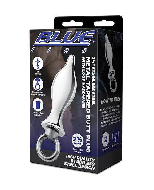 Blue Line Blue Line 2.5" Stainless Steel Metal Tapered Butt Plug With Loop Hardware