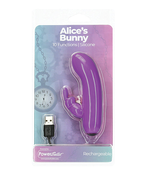 Power Bullet Alice's Bunny Rechargeable Bullet w/Rabbit Sleeve - 10 Functions Purple