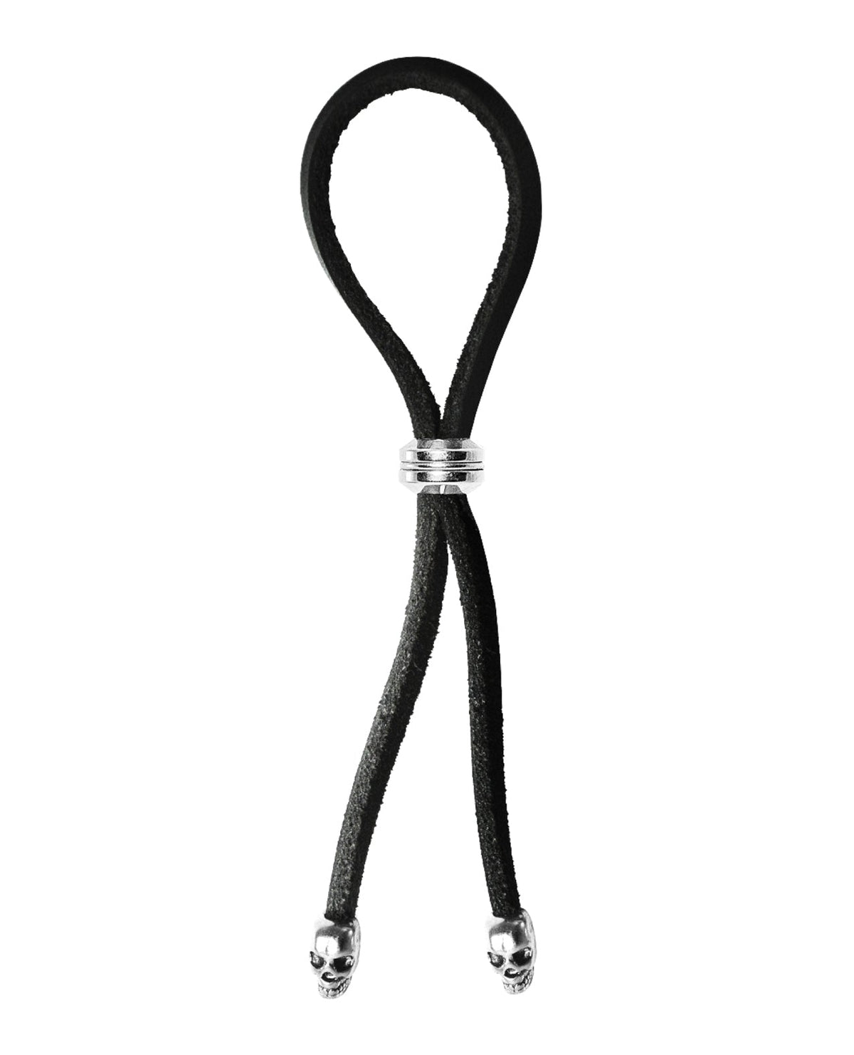 Bolo Bolo Cock Ring Leather Lasso Bead Slider w/Skull Tips - Black/Silver
