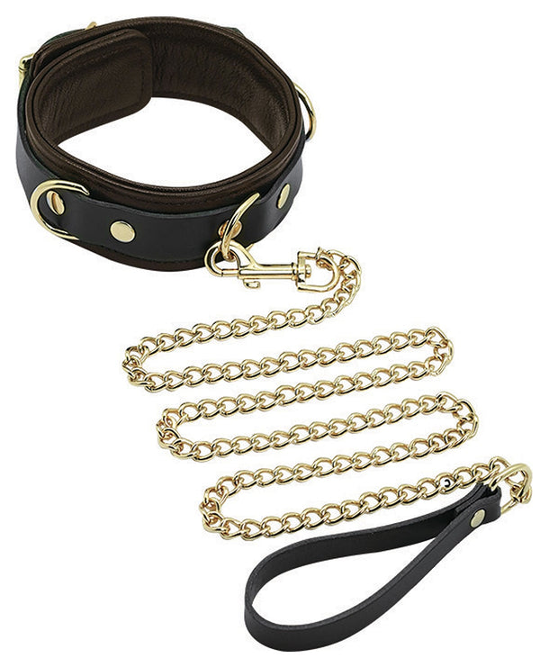 Spartacus Spartacus Collar & Leash - Brown Leather w/Gold Accent Hardware