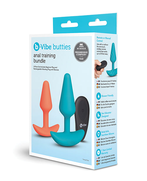 b-vibe Anal Training Bundle 2-Piece Set Includes Beginner Plug & Rechargeable Vibrating Plug w/Remote