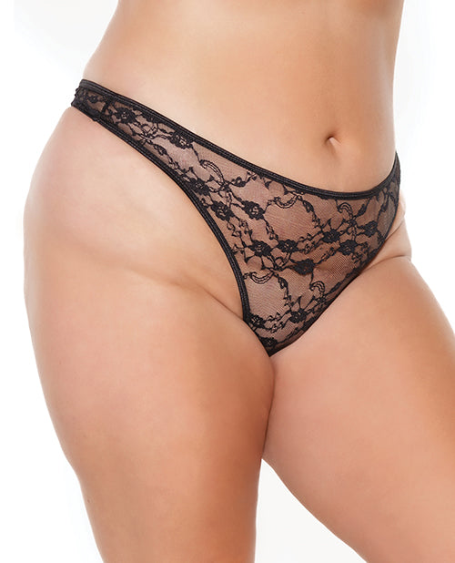 Coquette Stretch Lace High Leg Thong Black OS/XL