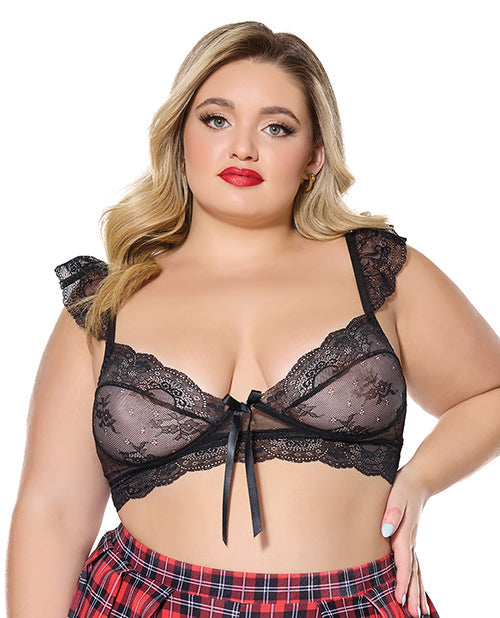 Coquette Scallop Stretch Lace Soft Cup Bralette - Black QN