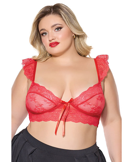 Coquette Scallop Stretch Lace Soft Cup Bralette - Red QN