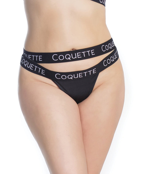 Coquette Fine Lace Back w/Double Strap Waistband Black XL