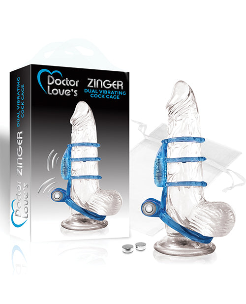 Doctor Love Doctor Love's Zinger Dual Vibrating Cock Cage - Blue