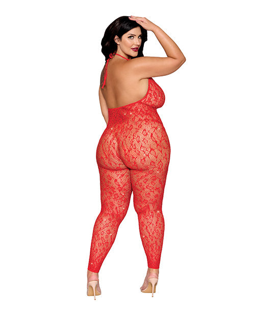 Black Diamond Leopard Pattern Seamless Bodystocking w/Gold Details - Red QN