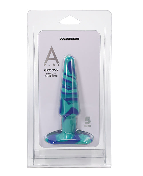 A-Play A Play 5" Groovy Silicone Anal Plug - Ocean