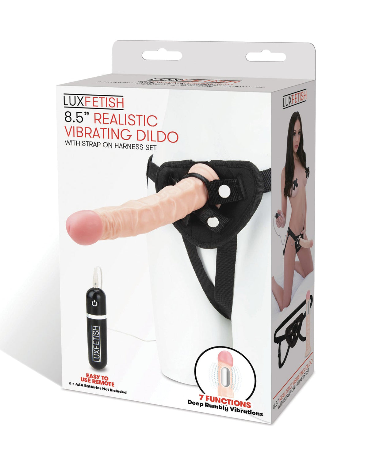 Lux Lux Fetish 8.5" Realistic Vibrating Dildo w/Strap On Harness Set