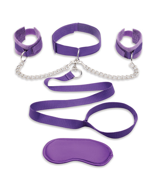 Lux Fetish Lux Fetish Collar Cuffs & Leash Set - Removable Purple