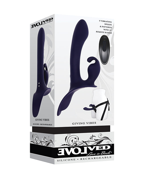 Evolved Evolved Giving Vibes Strap-On Bunny Eared Stimulator w/Remote Control - Purple
