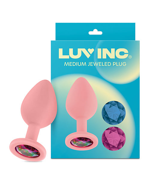 Luv Inc. Luv Inc. Jeweled Silicone Butt Plug w/Three Stones - Medium Light Pink