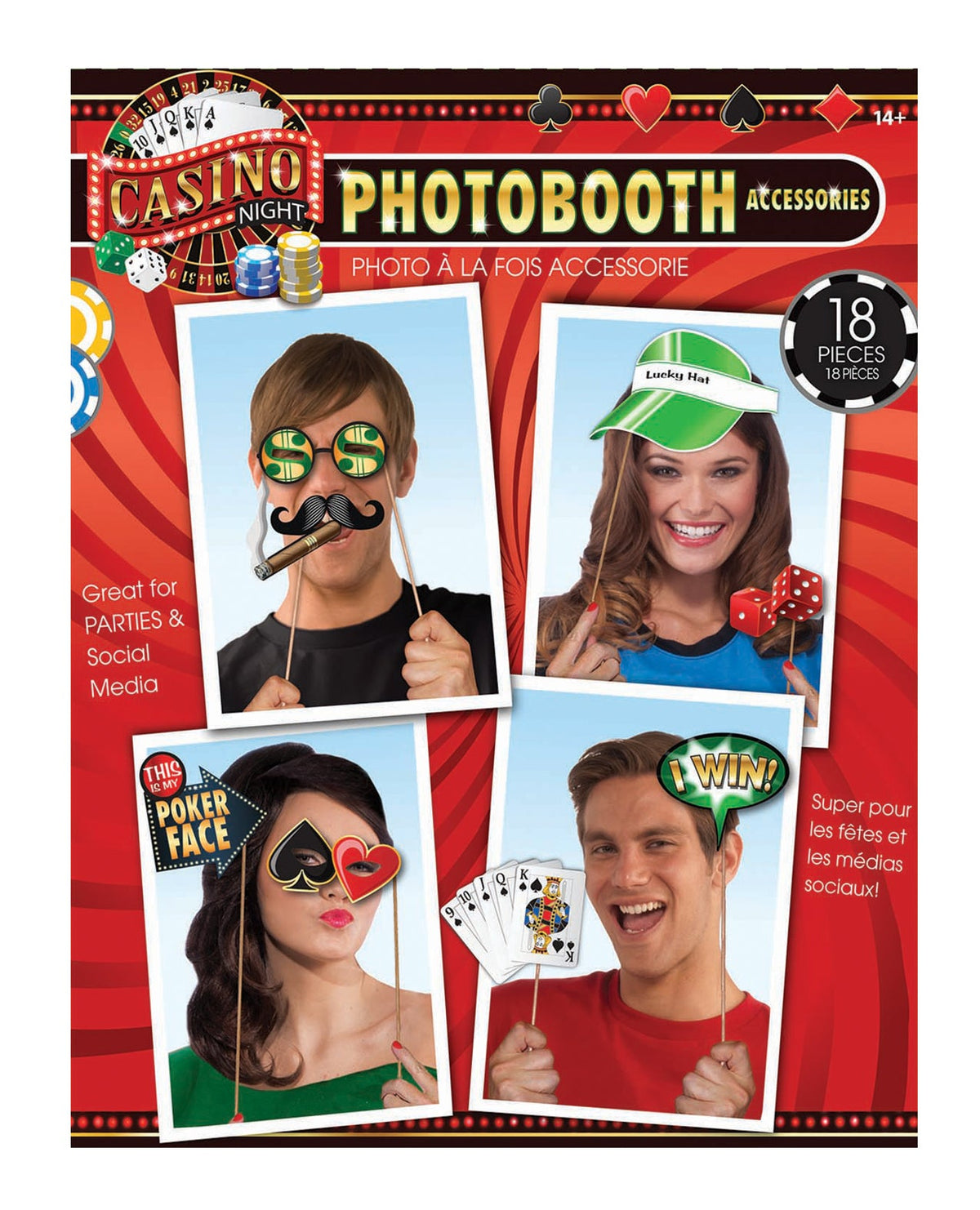 No Brand Casino Photo Booth Prop Kit - Set of 18 pc