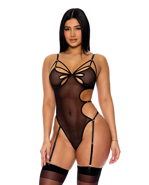 Forplay Feeling Butterflies Mesh Teddy w/Garters - Black MD