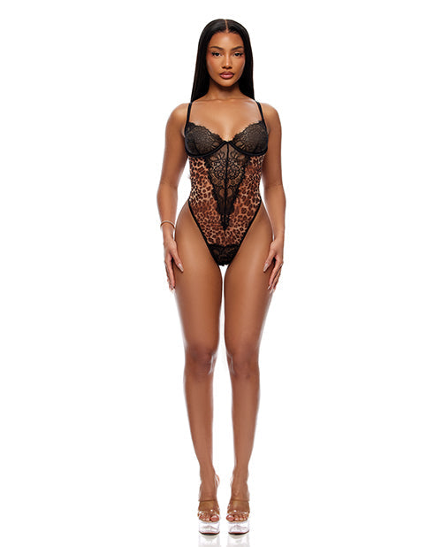 Forplay Animal Instincts Sheer Mesh and Lace Teddy - Animal XL