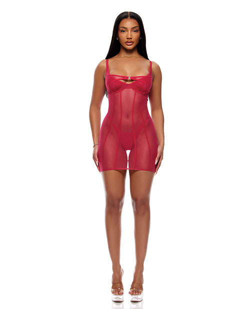 Forplay Layers To This Sheer Mesh and Knit Chemise w/Thong 2 pc Set - Pink XL