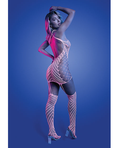 Glow by Fantasy Lingerie Metamorphic Glow-in-the-Dark Bodystocking Dress; Glows Pink - White O/S