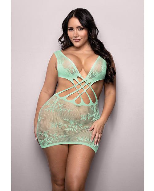 Vixen by Fantasy Lingerie Vixen Yours Truly Strappy Floral Knit Crossover Dress - Mint QN