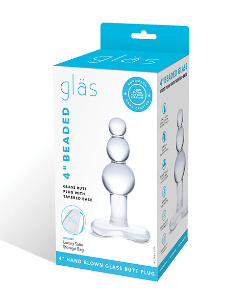 Glas Glas 4" Beaded Glass Butt Plug w/Tapered Base - Clear
