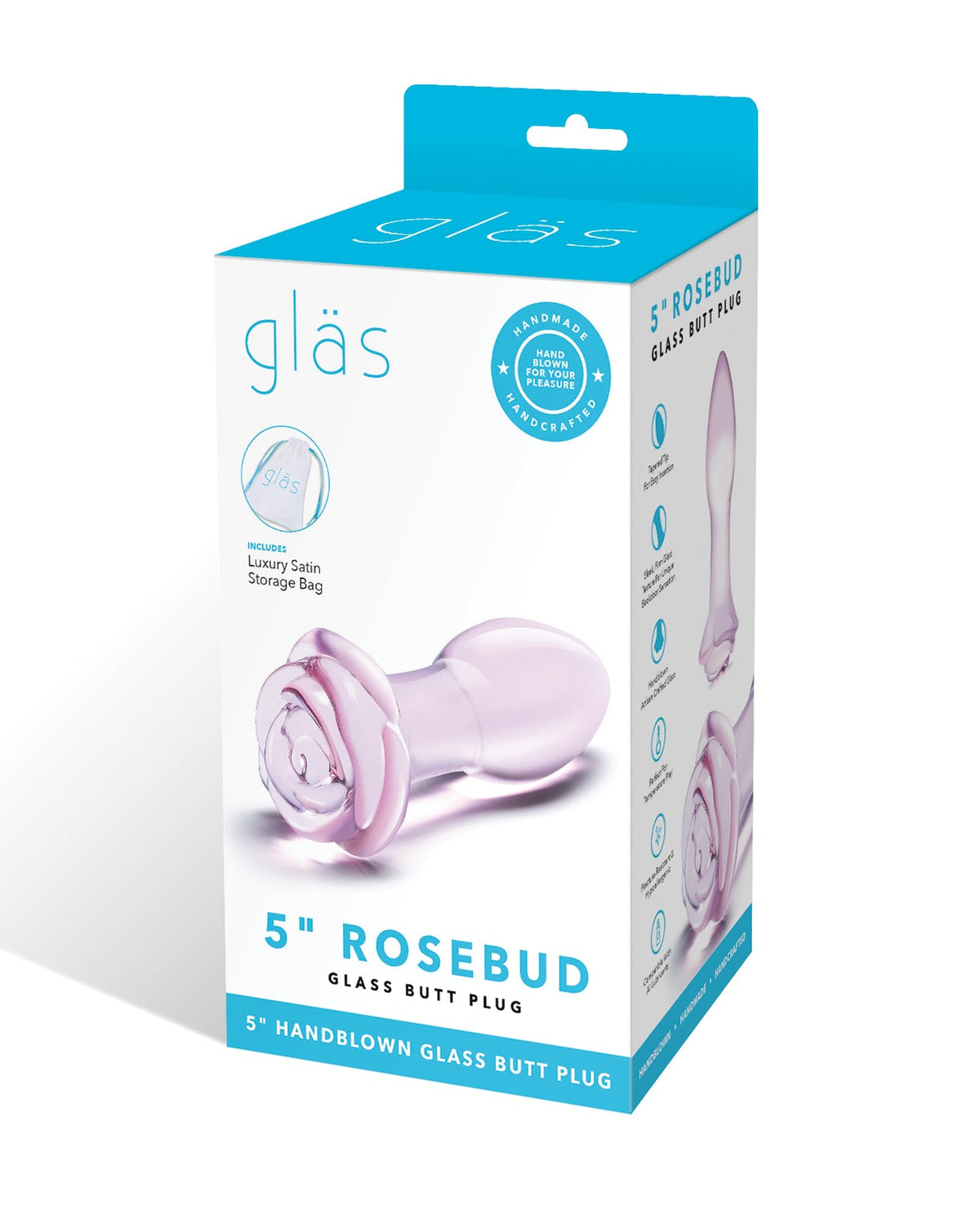 Glas Glas 5" Rosebud Glass Butt Plug - Pink