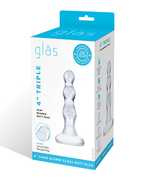 Glas Glas Triple Play Beaded Butt Plug - Clear