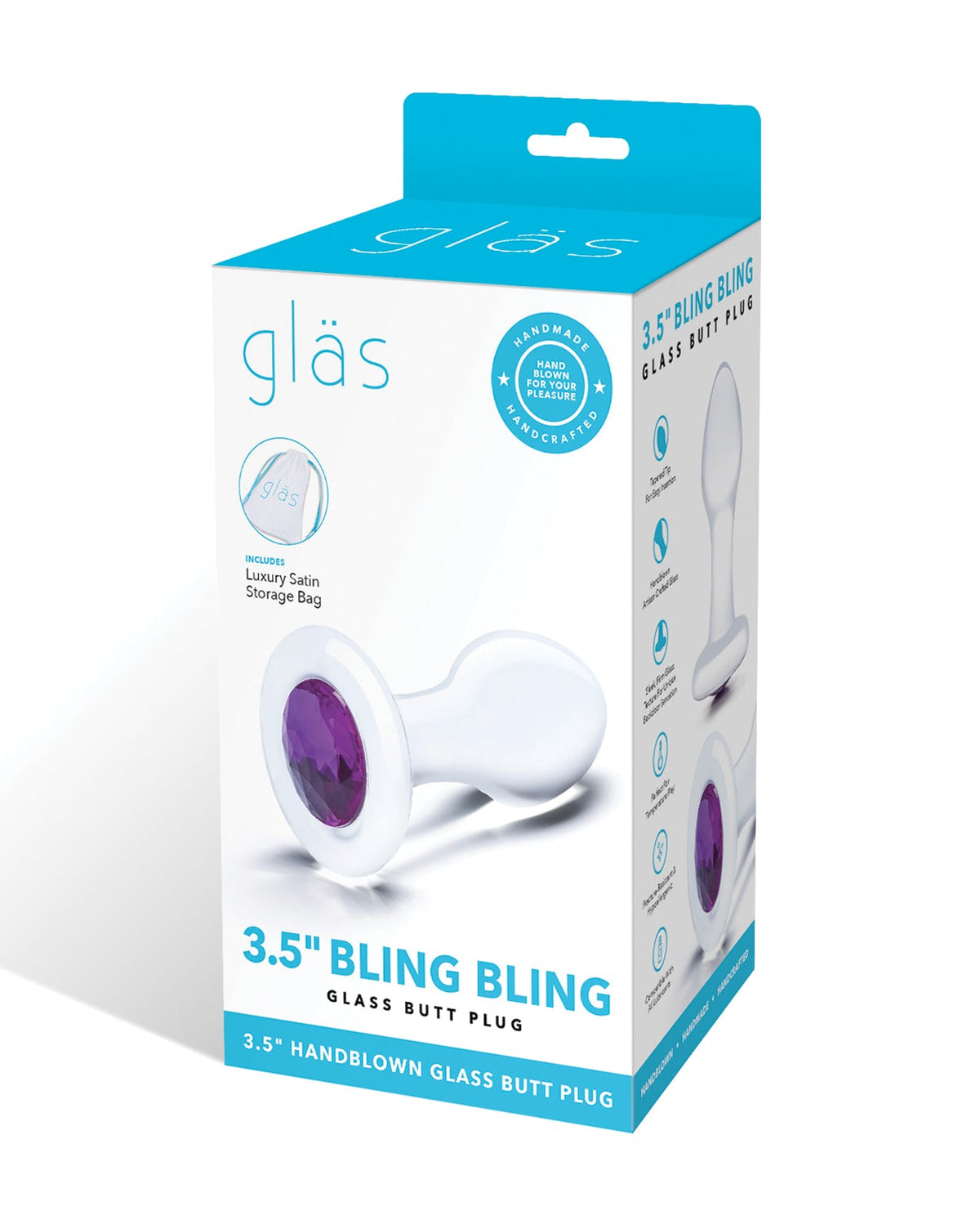 Glas Glas 3.5" Bling Bling Glass Butt Plug - Clear