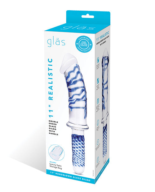 Glas Glas 11" Realistic Double Ended Glass Dildo w/Handle - Blue