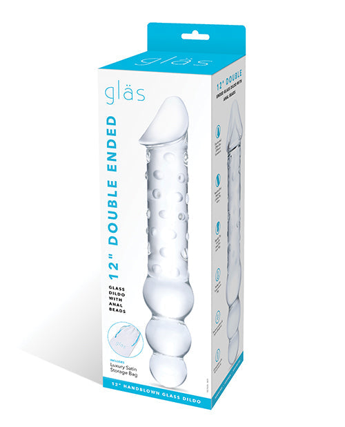 Glas Glas 12" Double Ended Glass Dildo w/Anal Beads - Clear