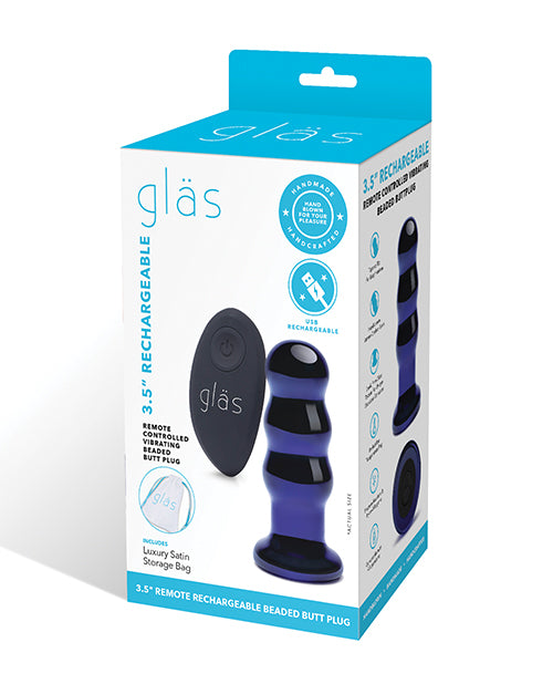 Glas Glas 3.5" Rechargeable Vibrating Beaded Butt Plug - Blue