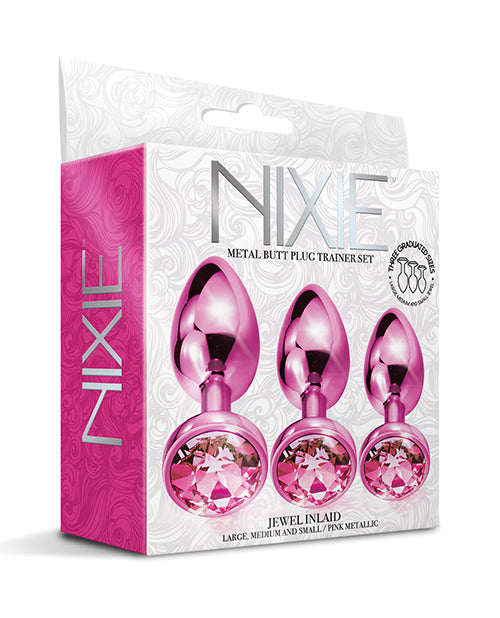 Nixie Nixie Metal Butt Plug Trainer Set w/Inlaid Jewel - Pink Metallic