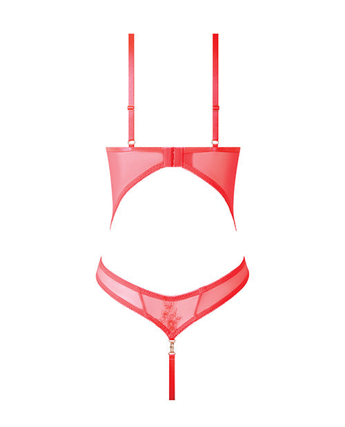House of Desire Eden Scalloped Lace High Cut Teddy - Coral LG