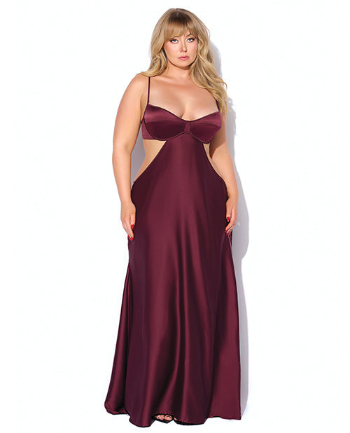 House of Desire Brigeta Satin Cut Out Long Dress - Burgundy 1X/2X