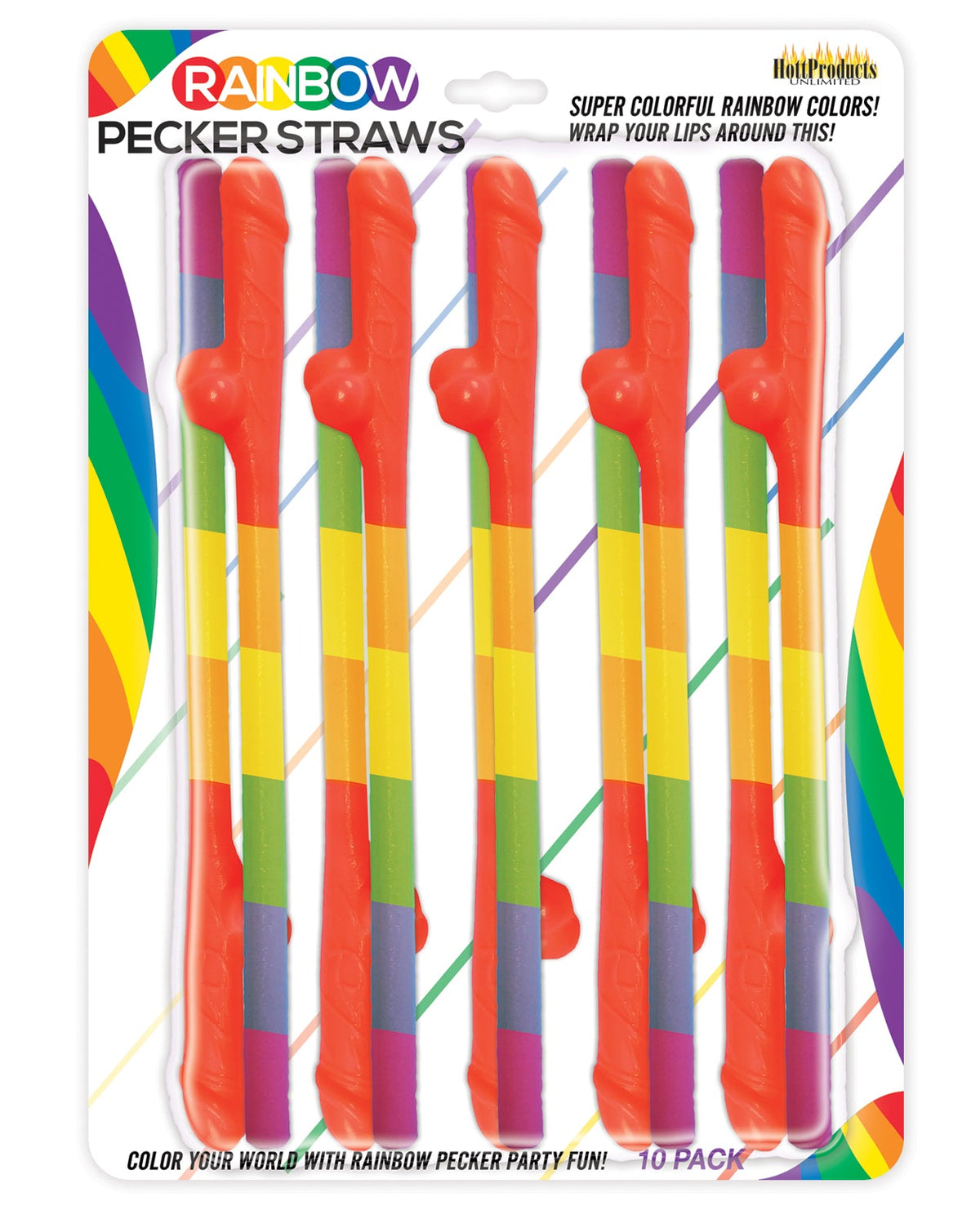 Rainbow Rainbow Pecker Straws Pack of 10