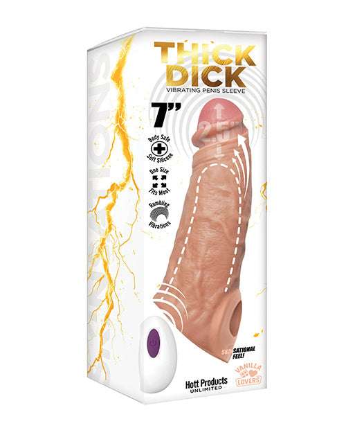 Hott Products Skinsations Thick Dick Vibrating Sleeve w/Remote Control Multi-Function - Vanilla