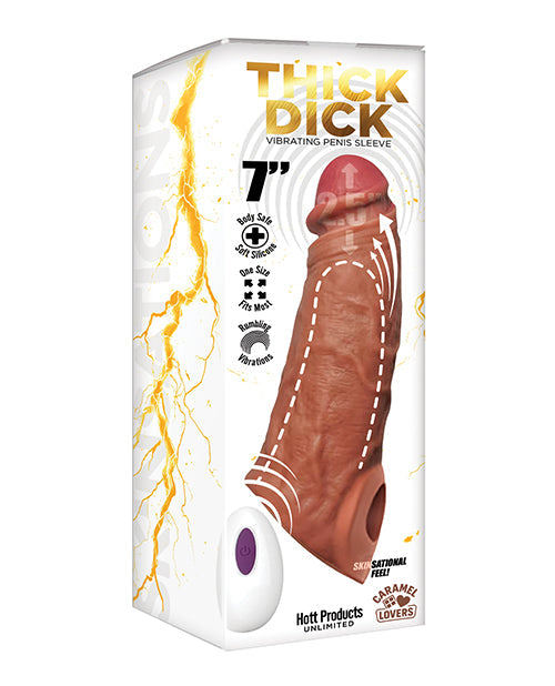Hott Products Skinsations Thick Dick Vibrating Sleeve w/Remote Control Multi-Function - Caramel