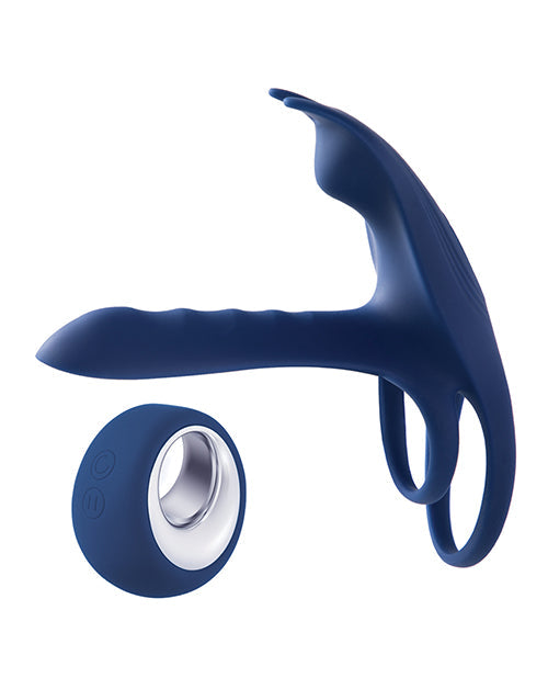 Honey Play Box Blue Fox Vibrating Girth Enhancer Penis Sleeve - Blue