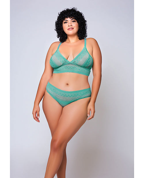 iCollection Lingerie Geometric Lace Bralette & Hipster Teal 2X