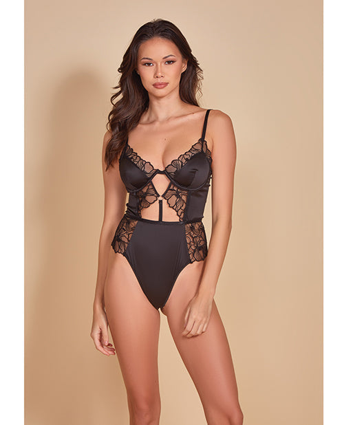Hauty Thread Bare Satin & Embroidered Mesh Teddy Black SM