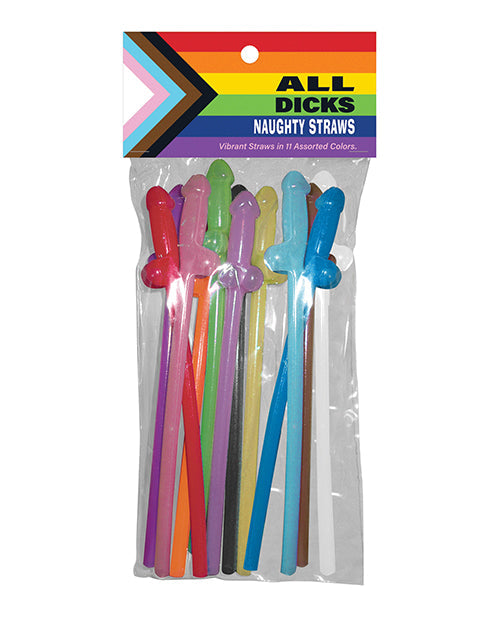 Kheper All Dicks Naughty Straws - Asst. Colors Pack of 11