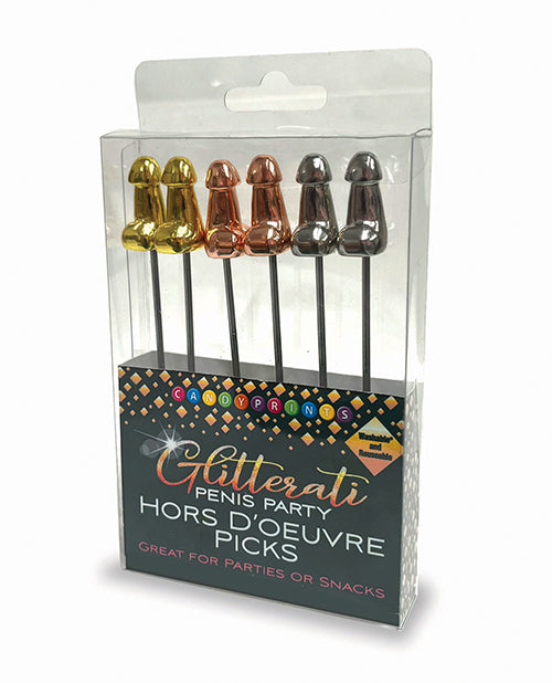 Candy Prints Glitterati Penis Hor D'Oeuvre Picks - Set of 6