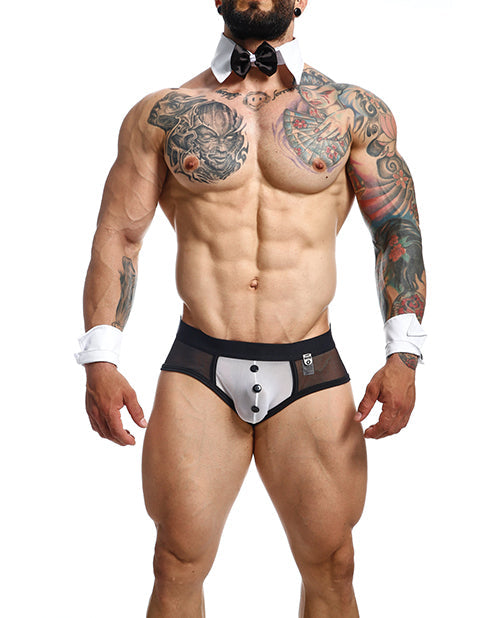 MaleBasics Male Basics MOB Maitre D Brief, Bow & French Cuffs Black/White SM
