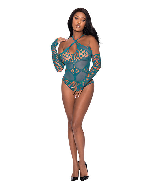 Exposed Seamless Long Sleeve Teddy Turquoise O/S