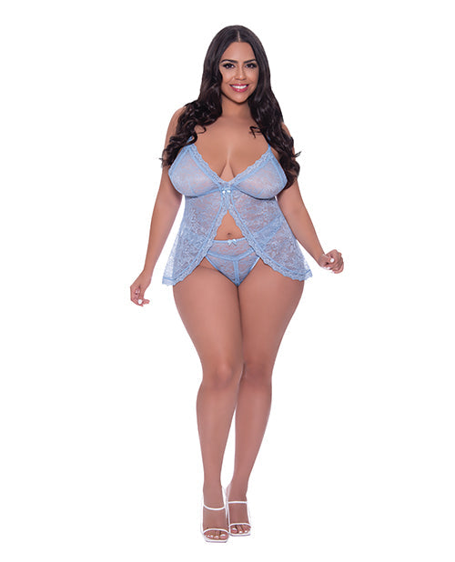 Exposed Ooh La Lace Babydoll & Split Crotch Panty Periwinkle QN