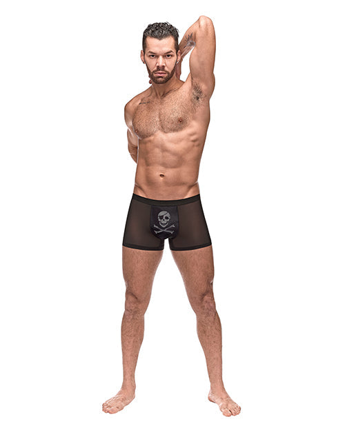 Male Power Private Screening Micro Mesh & Modal Skull Pouch Short Black XL